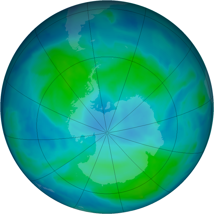 Antarctic ozone map for 11 February 2012